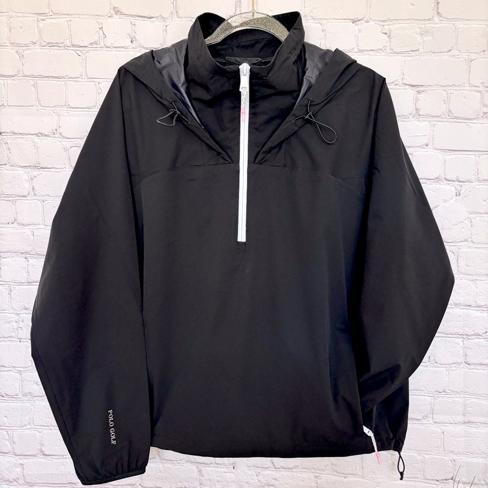 POLO GOLF RALPH LAUREN Packable Anorak Black Hooded Unlined Golf Windbreaker--L